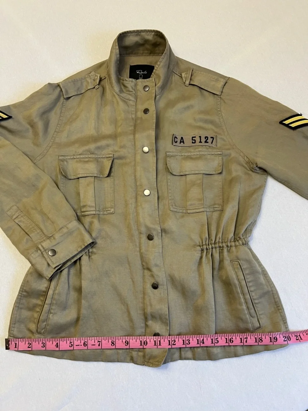 Rails Trey Light Sage Arrow Patch Military Zipper Jacket Tencel Linen Blend XS